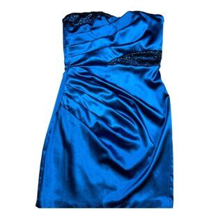 XOXO Womens Blue Strapless Formal Dress With Sequin & Lace Details Size 3